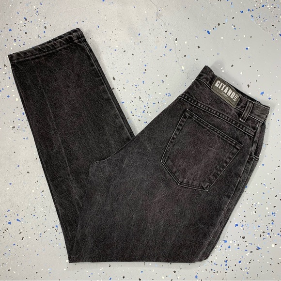 Vintage 80s Gitano Black Denim Jeans High Waist Tapered Leg 12 Petite 31"x29" - Picture 12 of 12